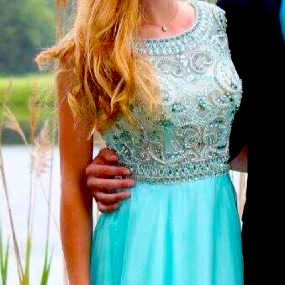 Light Blue Bedazzled Prom Dress